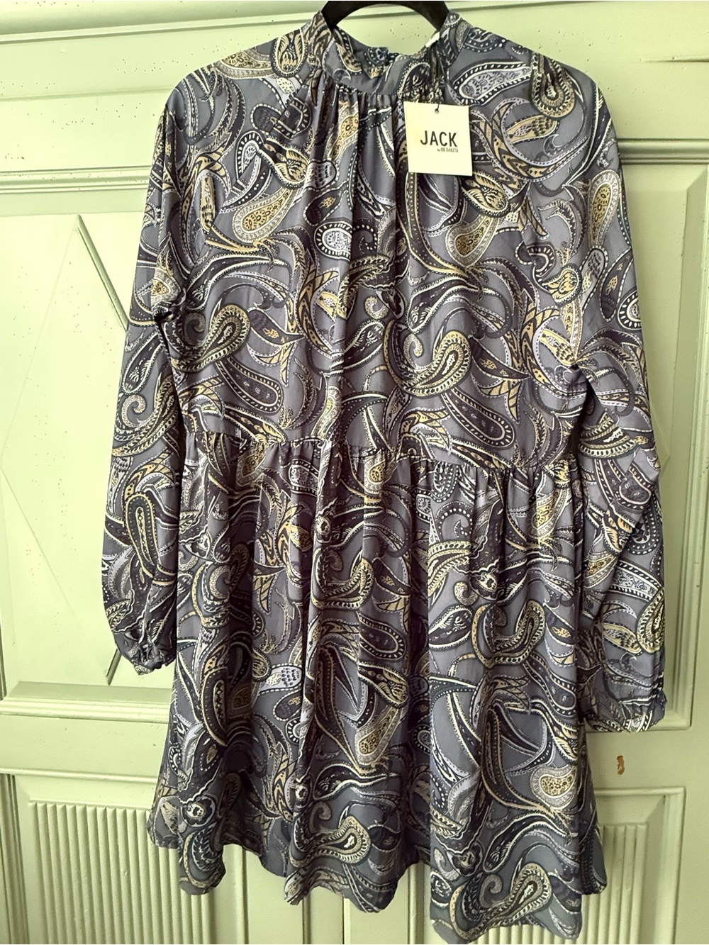 BB Dakota JACK Paisley Tunic Dress Blue Gray with Gold Accents